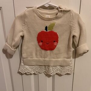 GAP Cream Sweater with Red Apple and Green Leaf